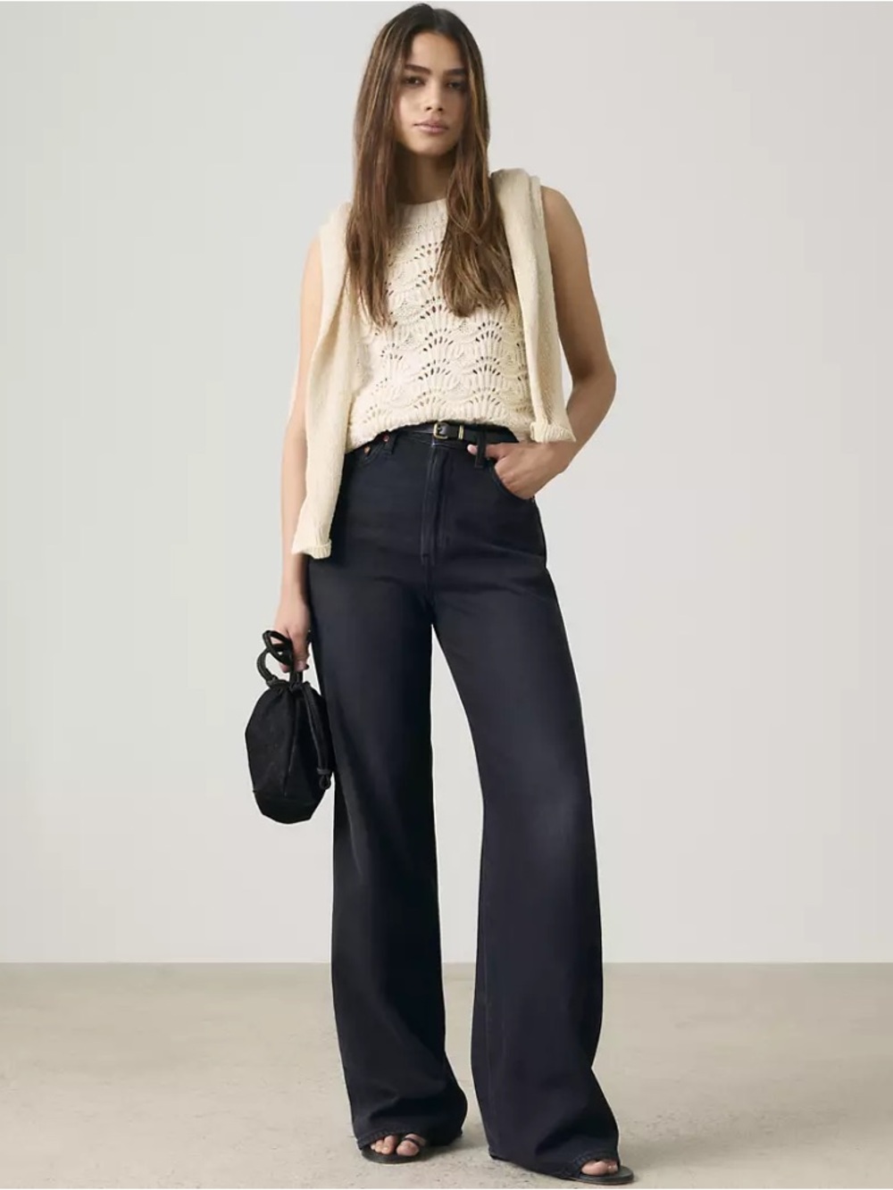 Levi's Ribcage High-Rise Wide-Leg twill pants in Washed Black